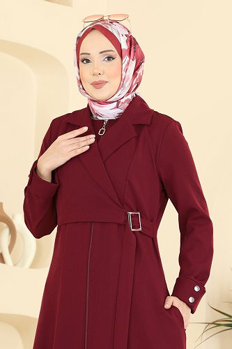 moda selvim Abaya 2813SL432 Burgundy - Thumbnail