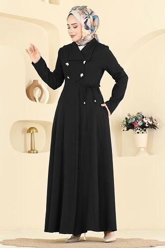moda selvim Abaya 2814SL432 Black - Thumbnail