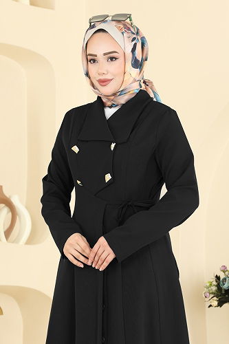moda selvim Abaya 2814SL432 Black - Thumbnail