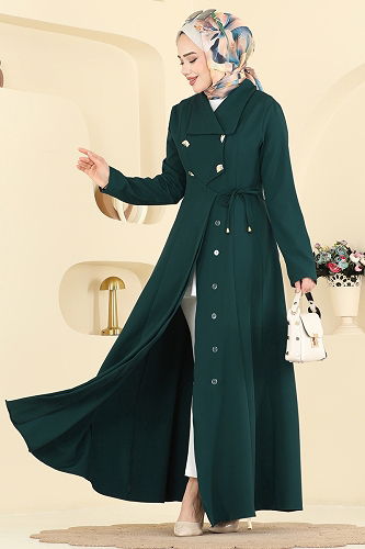 moda selvim عباءة بترولي 2814SL432 - Thumbnail