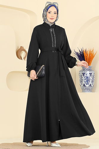 moda selvim Abaya 2821SL432 Black - Thumbnail