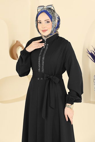 moda selvim Abaya 2821SL432 Black - Thumbnail