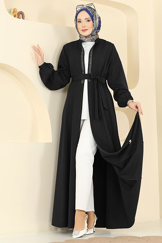 moda selvim Abaya 2821SL432 Black - Thumbnail