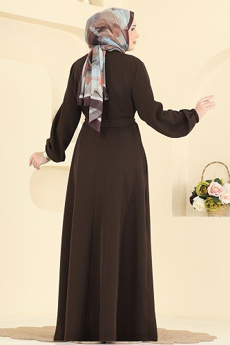 moda selvim Abaya 2821SL432 Brown - Thumbnail