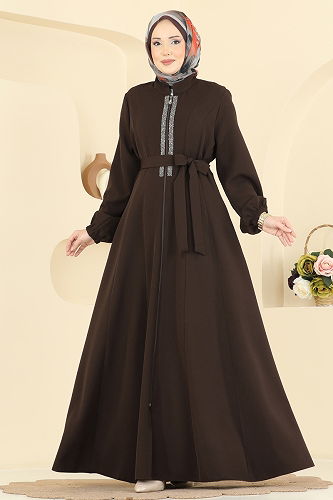 moda selvim Abaya 2821SL432 Brown - Thumbnail