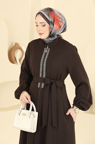 moda selvim Abaya 2821SL432 Brown - Thumbnail