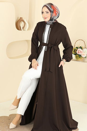 moda selvim Abaya 2821SL432 Brown - Thumbnail