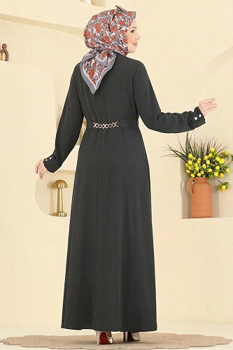moda selvim عباءة رمادي غامق 2832SL432 - Thumbnail