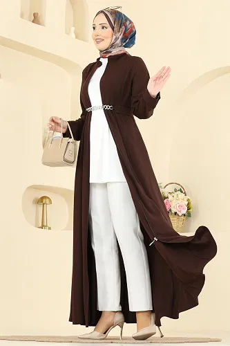 moda selvim عباءة بني غامق 2832SL432 - Thumbnail