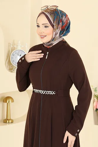 moda selvim عباءة بني غامق 2832SL432 - Thumbnail