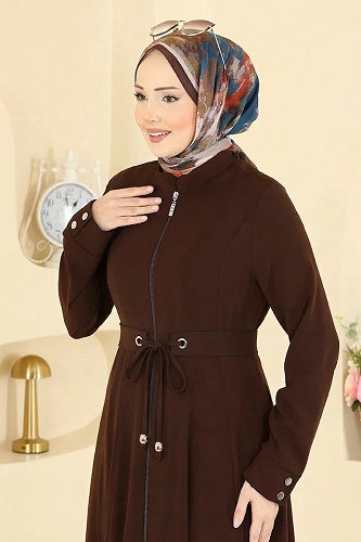 moda selvim عباءة بني غامق 2832SL432 - Thumbnail