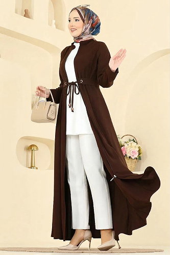 moda selvim عباءة بني غامق 2832SL432 - Thumbnail