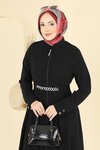 moda selvim Abaya 2832SL432 Black - Thumbnail