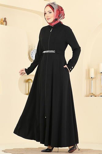 moda selvim عباءة أسود 2832SL432 - Thumbnail