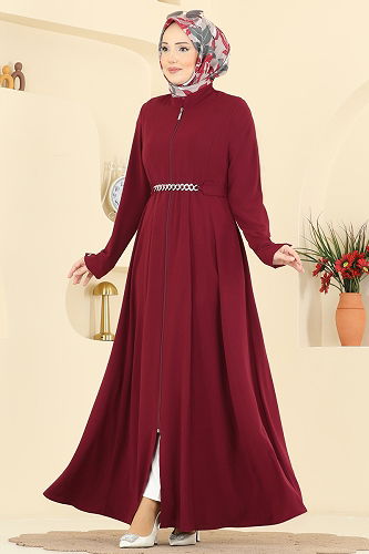 moda selvim Abaya 2832SL432 Burgundy - Thumbnail