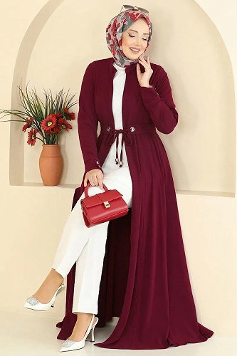 moda selvim Abaya 2832SL432 Burgundy - Thumbnail