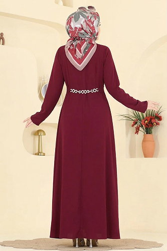 moda selvim Abaya 2832SL432 Burgundy - Thumbnail