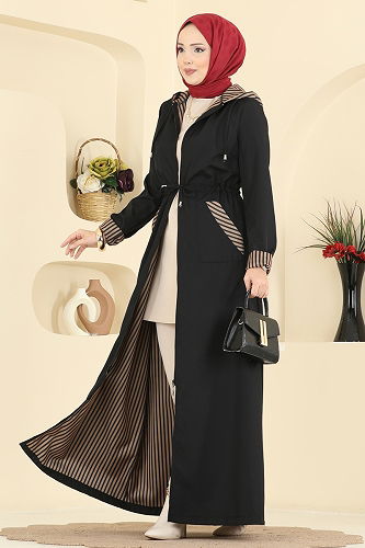 moda selvim Abaya 2836ASMK1074 Black - Thumbnail