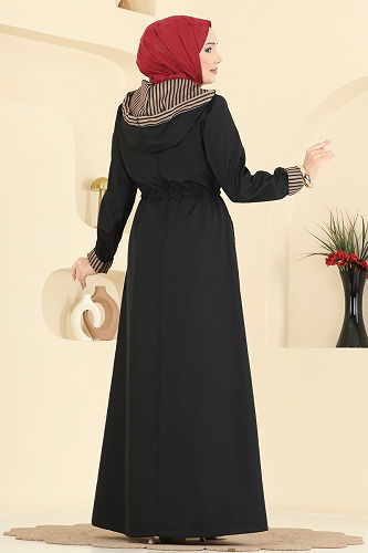 moda selvim Abaya 2836ASMK1074 Black - Thumbnail
