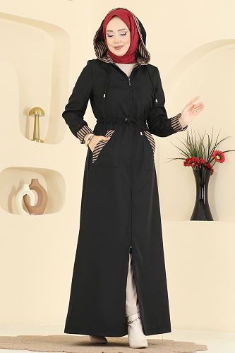 moda selvim عباءة أسود 2836ASMK1074 - Thumbnail