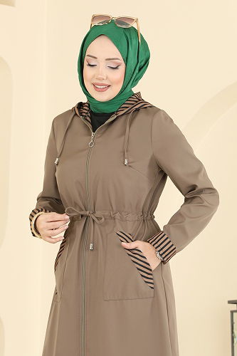 moda selvim عباءة بيج غامق 2836ASMK1074 - Thumbnail