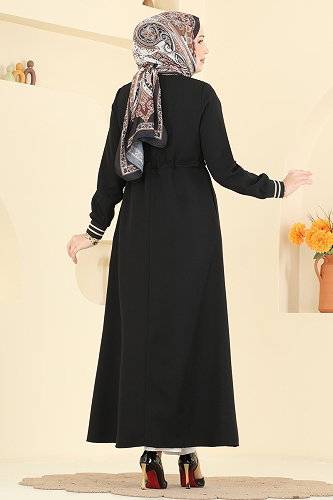 moda selvim Abaya 2843SLK540 Black - Thumbnail