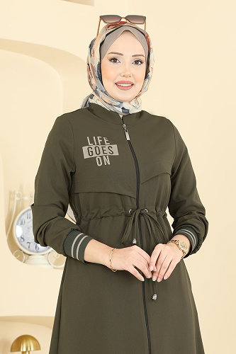 moda selvim Abaya 2843SLK540 Khaki - Thumbnail