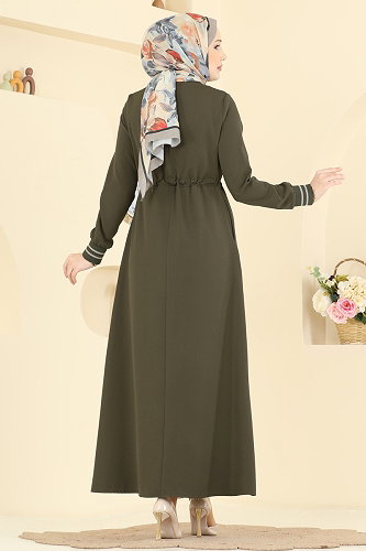 moda selvim Abaya 2843SLK540 Khaki - Thumbnail