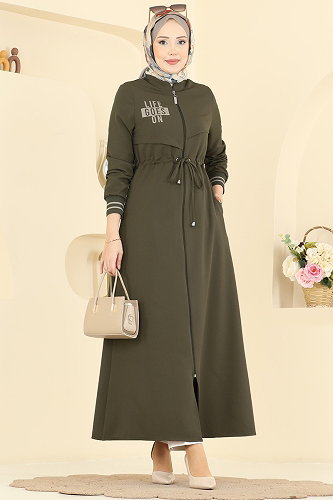 moda selvim عباءة اخضر عفني 2843SLK540 - Thumbnail