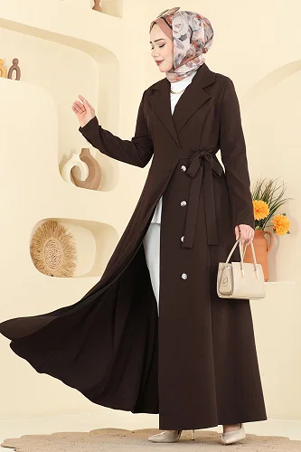 moda selvim Abaya 2846SLK540 Bitter Brown - Thumbnail