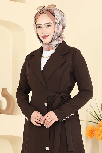 moda selvim Abaya 2846SLK540 Bitter Brown - Thumbnail