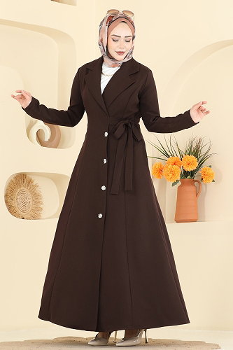 moda selvim عباءة بني غامق 2846SLK540 - Thumbnail