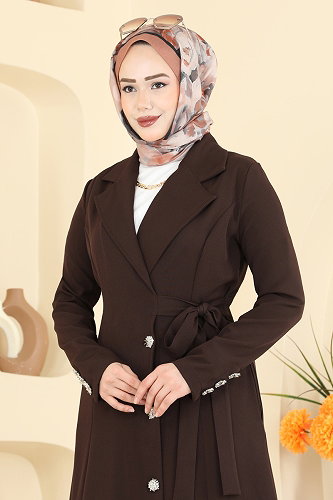 moda selvim عباءة بني غامق 2846SLK540 - Thumbnail