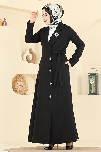 moda selvim عباءة أسود 2846SLK540 - Thumbnail