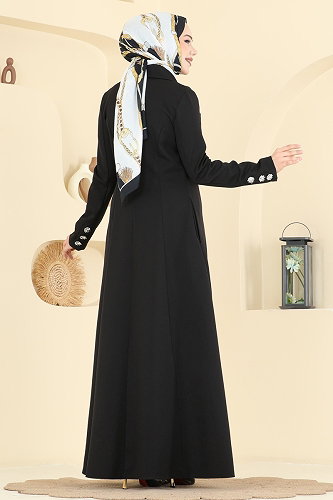 moda selvim عباءة أسود 2846SLK540 - Thumbnail