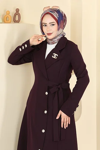 moda selvim Abaya 2846SLK540 Dark Damson - Thumbnail