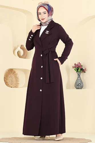 moda selvim Abaya 2846SLK540 Dark Damson - Thumbnail