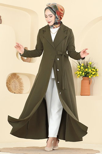 moda selvim Abaya 2846SLK540 Khaki - Thumbnail