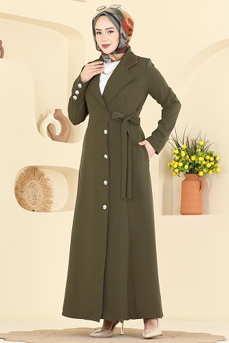 moda selvim Abaya 2846SLK540 Khaki - Thumbnail