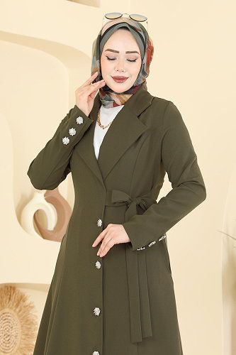 moda selvim Abaya 2846SLK540 Khaki - Thumbnail