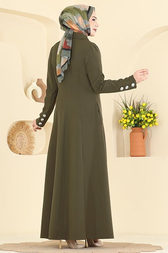 moda selvim عباءة اخضر عفني 2846SLK540 - Thumbnail