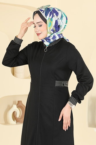 moda selvim Abaya 2854SL432 Black - Thumbnail