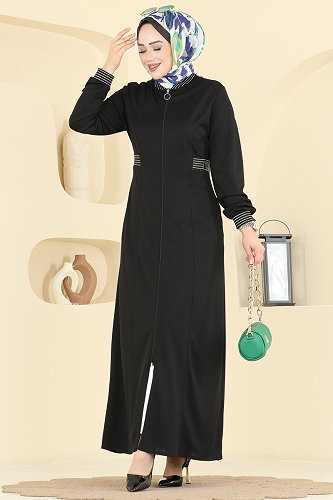 moda selvim عباءة أسود 2854SL432 - Thumbnail
