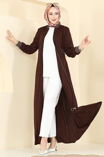 moda selvim Abaya 2854SL432 Brown - Thumbnail