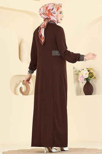 moda selvim Abaya 2854SL432 Brown - Thumbnail
