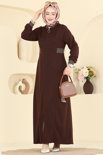 moda selvim عباءة بني 2854SL432 - Thumbnail