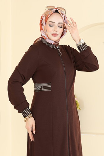 moda selvim عباءة بني 2854SL432 - Thumbnail