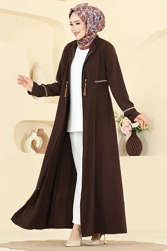 moda selvim Abaya 2856SL432 Bitter Brown - Thumbnail