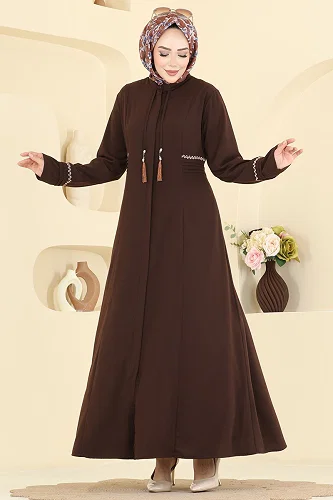 moda selvim Abaya 2856SL432 Bitter Brown - Thumbnail