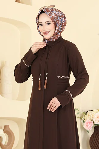 moda selvim Abaya 2856SL432 Bitter Brown - Thumbnail